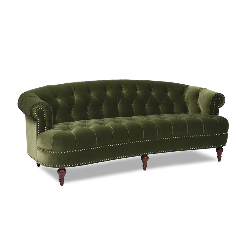 Joannes Velvet Rolled Arm Chesterfield, 32" H x 83.5" W x 38" D, Olive Green