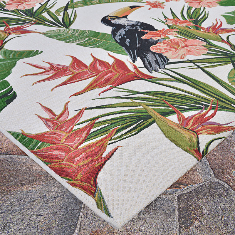 Kallock Tropical Floral Ivory Indoor Outdoor Area Rug, Runner 2'3" x 7'10"