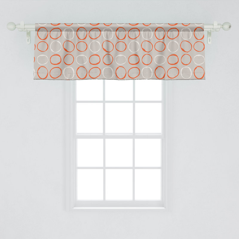 Dust and White Satin Rod Pocket Valance with Orange Circles