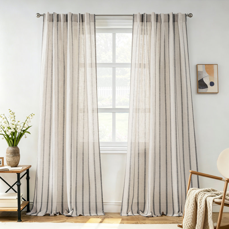 Rideaux semi-transparents avec passe-tringle Farmhouse, Noir, noir, noir, noir, L 52 po x L 84 po