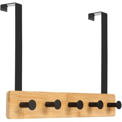 5-Hook Bamboo & Carbon Steel Over-the-Door Coat Rack – 32 lbs Capacity for Bedrooms & Bathrooms