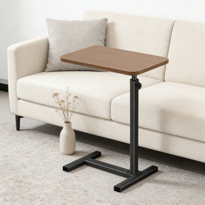 Table d'appoint réglable en forme de C avec plateau de table haute densité et base en acier au carbone, plateau télé multifonctionnel et table de lit pour le salon, la chambre à coucher et le canapé
