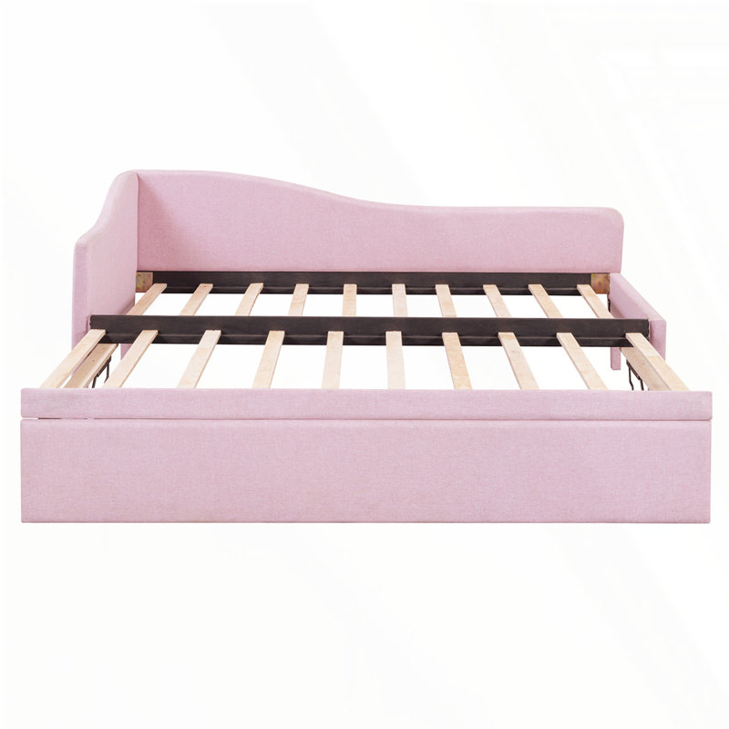 L-Shaped Upholstered Daybed With Pop Up Trundle, Rose