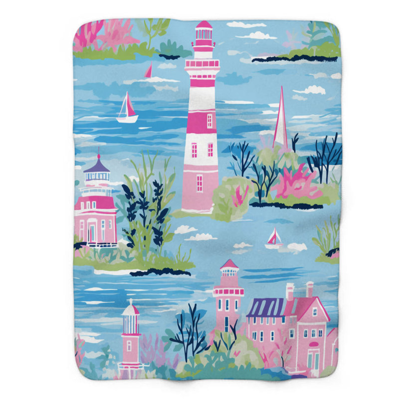 Motif de balise maritime - 1 pièce Sherpa Premium, L 50 po x L 60 po, Art nautique de phare