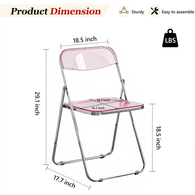 Ensemble de 6 chaises pliantes en acrylique rose, peu encombrantes, idéales pour la maison, le bureau, les fêtes et un usage quotidien.