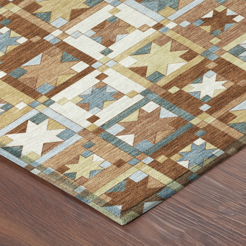 Machine Washable Indoor/Outdoor Chantille ACN2553 Patchwork Rug, Round 8', Paprika