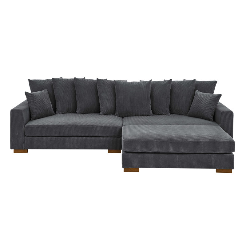 Nalewicki 116 " Corduroy L-Shaped Sofa & Chaise with Ottoman, Midnight Gray Corduroy