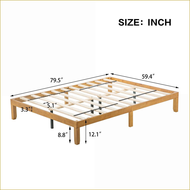 Structure de lit plateforme en bois massif de taille Hodnett - aucun sommier nécessaire, support robuste de 700 lb pour tout décor
