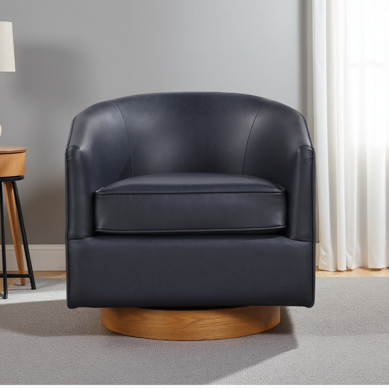 Fauteuil pivotant tonneau à base de bois, Bleu très foncé
