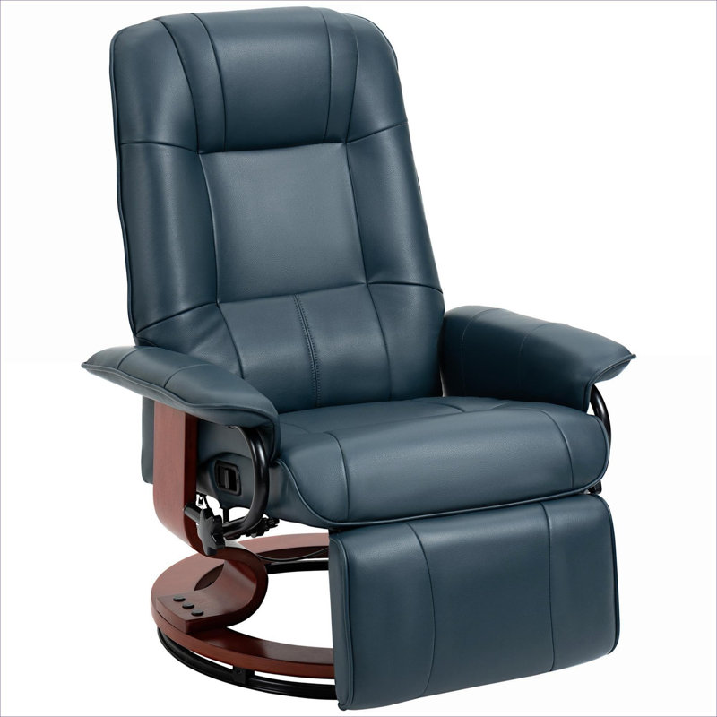Fauteuil inclinable manuel riche en simili cuir avec base en bois Rich Blue pour petits espaces de salon