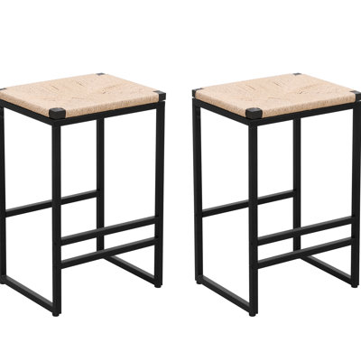 2 chaises de bar sans dossier pour comptoir de cuisine - structure en fer avec siège en corde de papier, look moderne, glissade, capacité de 220 lb, chaises de 15,74 po x 13,39 po x 25 po Tissage, fer. Et élégant. Capacité de 220 lb. Pour des espaces variés.