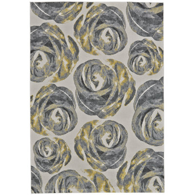 Harvey Floral Area Rug in Graphite/Yellow