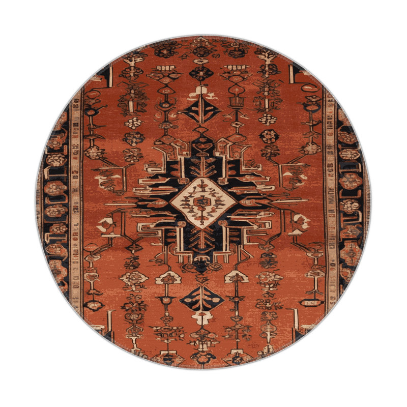 Tapis d'intérieur et d'extérieur brun Persian, Rond 5 pi