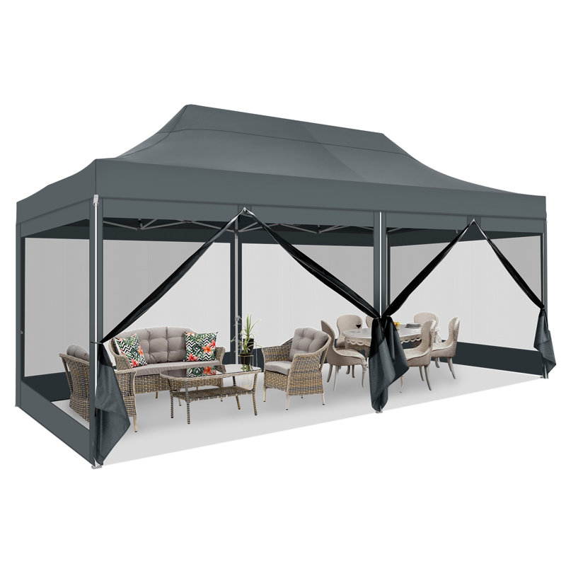 10'Wx20'D Heavy Duty Canopy Tent, Pop up Gazebo with Netting Screened, Gray