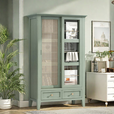 Grayish Green Wooden Multifunctional Bookcase
