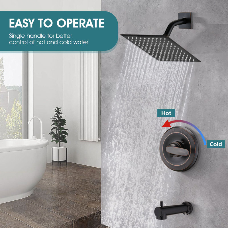 Tub Shower Faucet Set With High Pressure 8" Square Rain Shower Head，Replacement Faucet Shower Trim Kit, Oil Rubbed Bronze