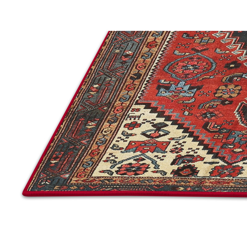 Tapis beige/gris/rouge traditionnel, Rectangle 5 pi x 7 pi