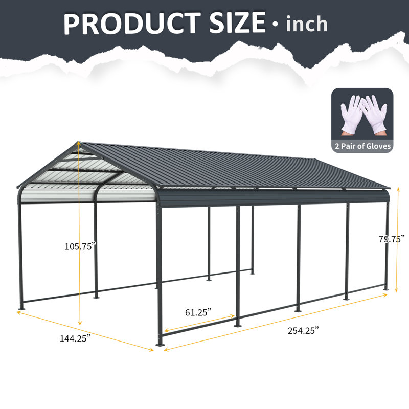 12x21 Metal Heavy Duty Carport Outdoor Canopy Large Garage With Galvanized Steel Roof And Frame For Driveway Car,truck
