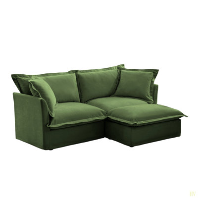 Slipcovered Sectional 2 Seater Sofa Couch With Convertible Ottoman, Wide And Deep Seat L Shaped Sofa With Detachable Cover And Soft Multiple Big Pillows, Chenille Fabric