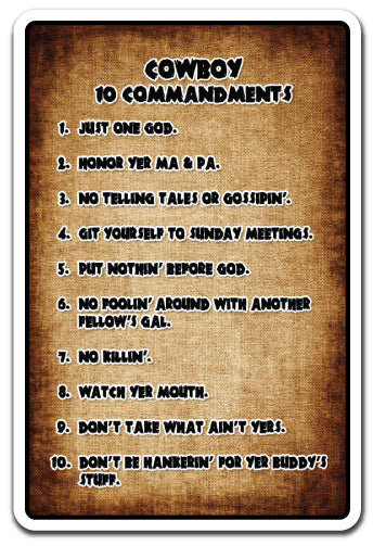 Enseigne de cowboy 10 commandements