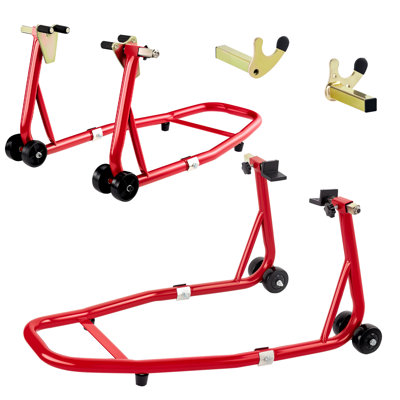 Support universel pour moto, capacité de charge de 900 lb combinée à des roues avant et arrière avec bobine pivotante réglable en U + l, supports de levage robustes convenant à la plupart des motos de sport