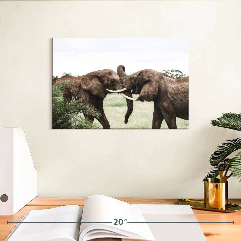 Brampt jouant des éléphants, H 8 po x l 12 po