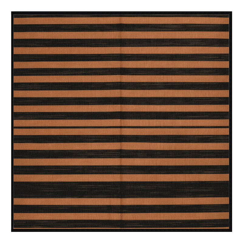 Tapis noir à rayures horizontales lavable à la machine, Carré 5 pi
