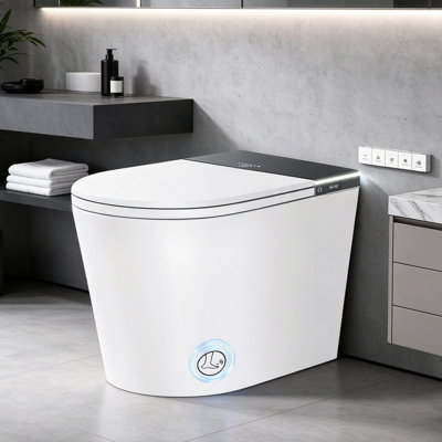 Toilette intelligente, toilette une pièce avec bidet intégré, toilette moderne sans réservoir avec siège de toilette chauffant, eau chaude bidet, sécheuse, chasse d'eau automatique, capteur de pied