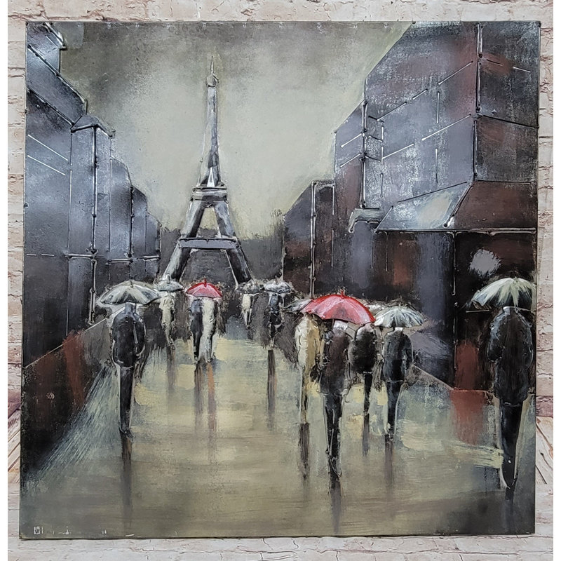 Rainy Day at the Eiffel Tower in Paris, France - Art de peinture 3D sur toile métallique