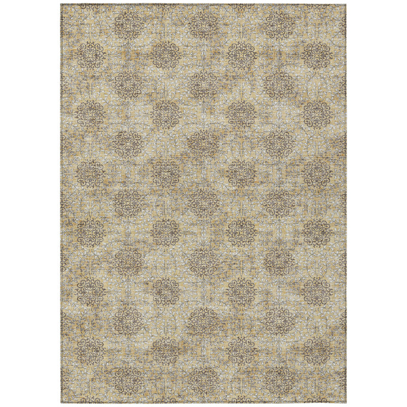 Machine Washable Indoor/Outdoor Xhevrie Gold Rug, Rectangle 10' x 14'