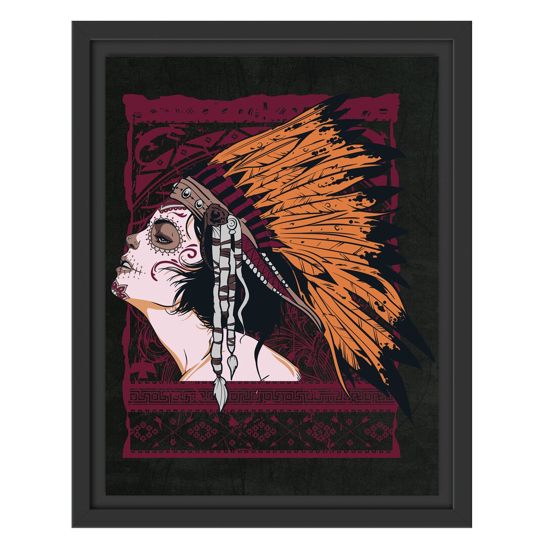 Gerahmtes Wandbild Indian girl schwarz