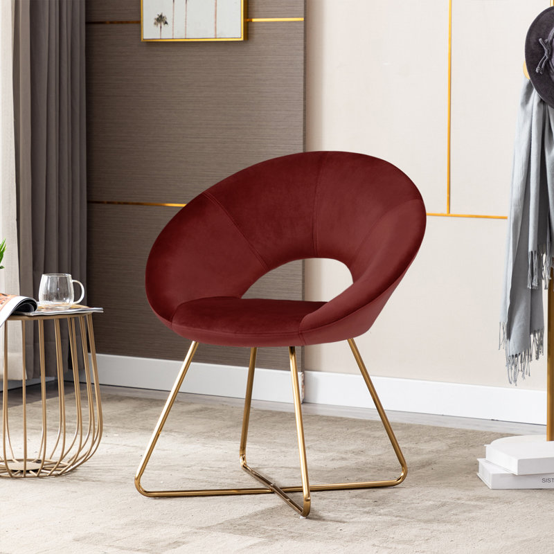 Fauteuil d'appoint moderne 28,35 po Vanezza, Rust Red Velvet, Doré, 2