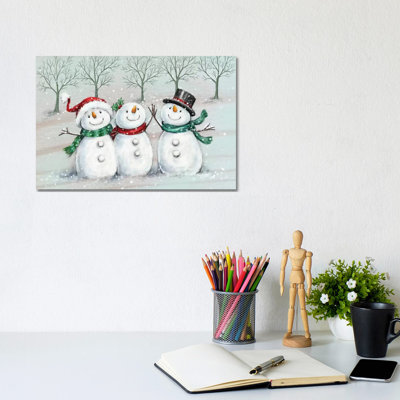 Three Snowmen II A by MAKIKO - Wrapped Canvas Print