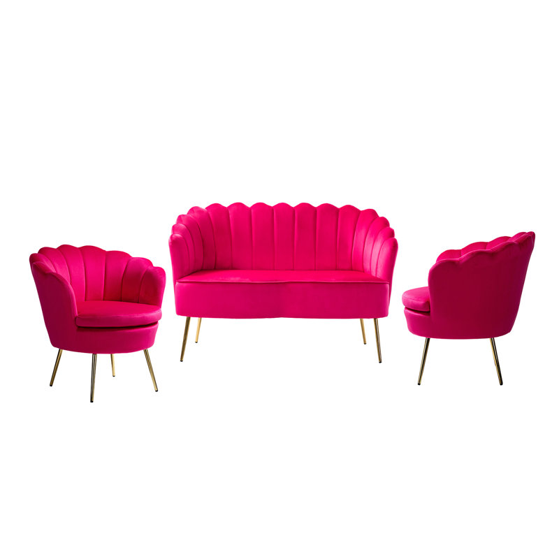Ensemble de salon 3 pièces Hendrix, Polyester fuchsia