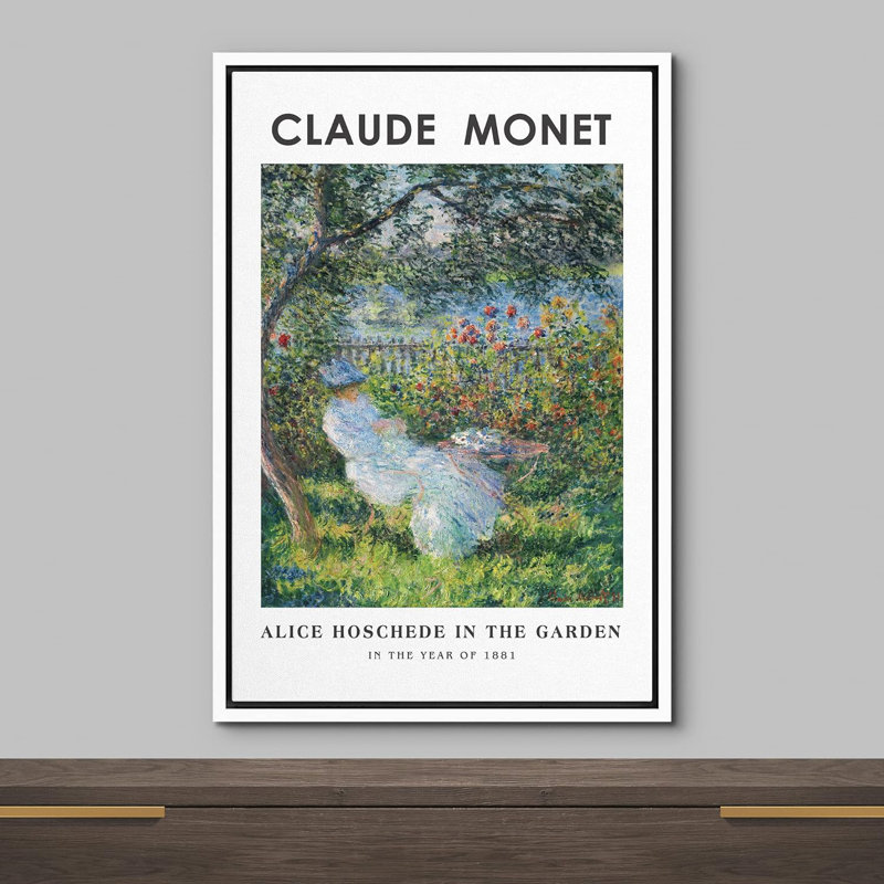 Classical Artwork " Alice Hoschede In Garden " by Claude Monet, White, 24" H x 16" W x 1.5" D