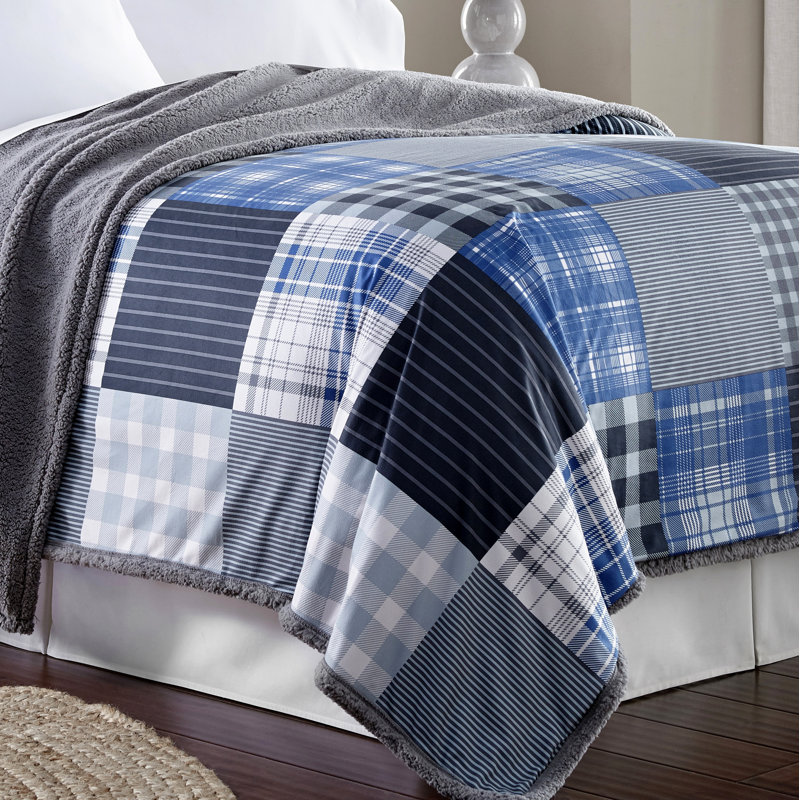 Micro Flannel ®  Reverse to Sherpa Blanket, Smokey Mt Plaid, Full/Queen (90" W x 90" L)