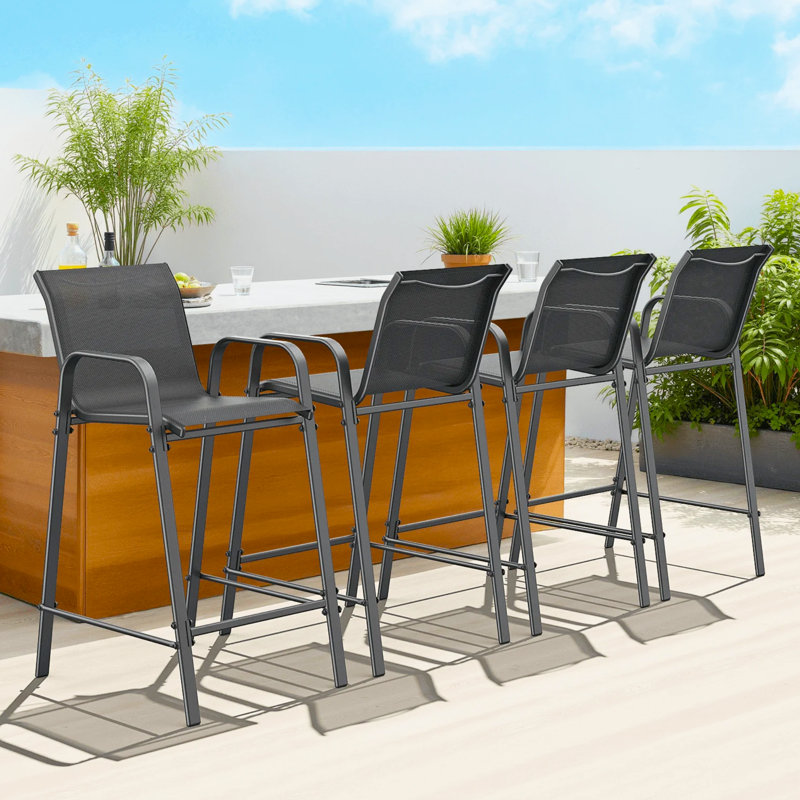 Tabourets de bar de patio avec dossier haut et accoudoirs (ensemble de 4)