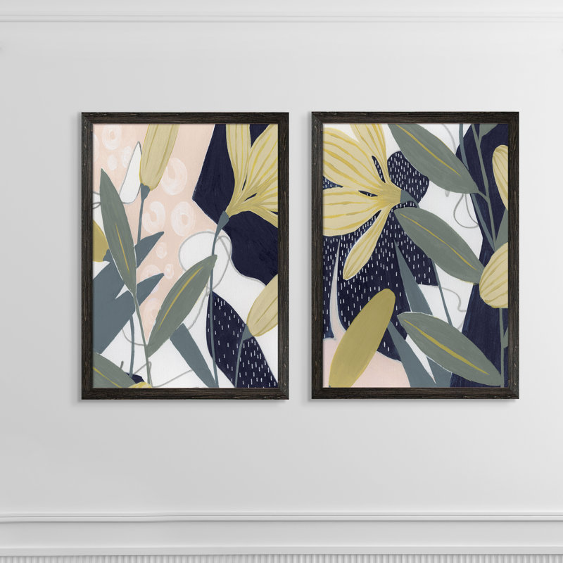 Flores Noche IV - Ensemble de 2 peintures sur toile encadrées, H 20 po x l 32 po x P 1,25 po, Toile avec encadrement ébène