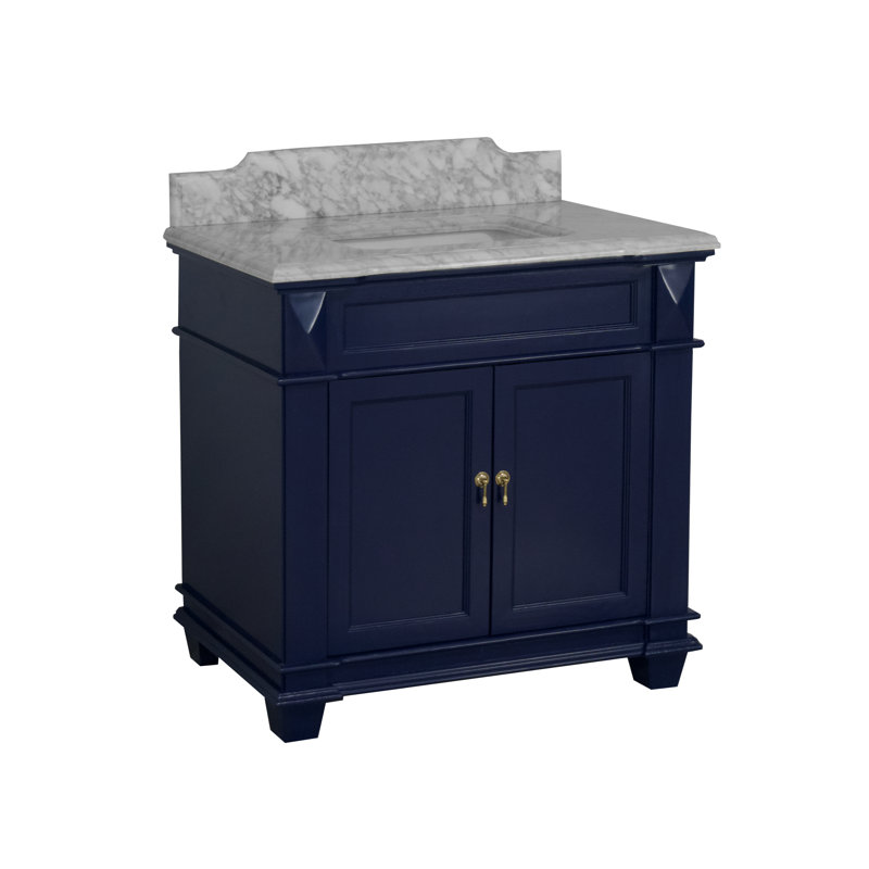 Ensemble de meuble-lavabo simple 36 po Aoibhin, Bleu royal, Marbre de Carrare