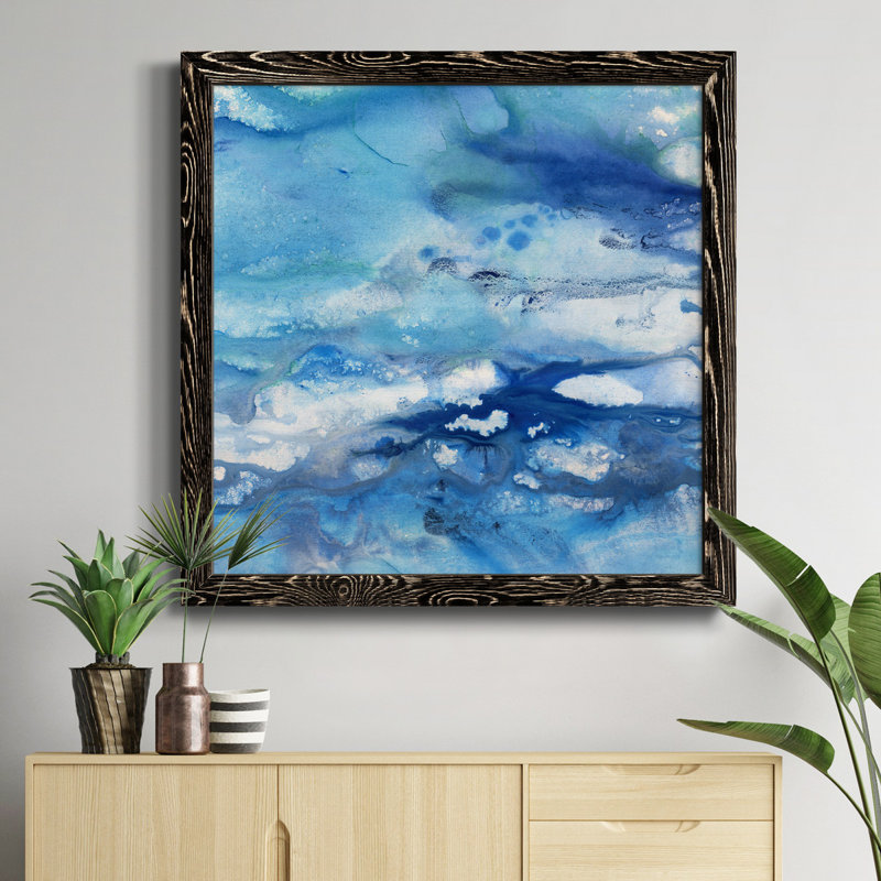 Marbré - peinture sur toile encadrée, H 17 po x l 17 po x P 1,5 po, Toile avec cadre noir patiné