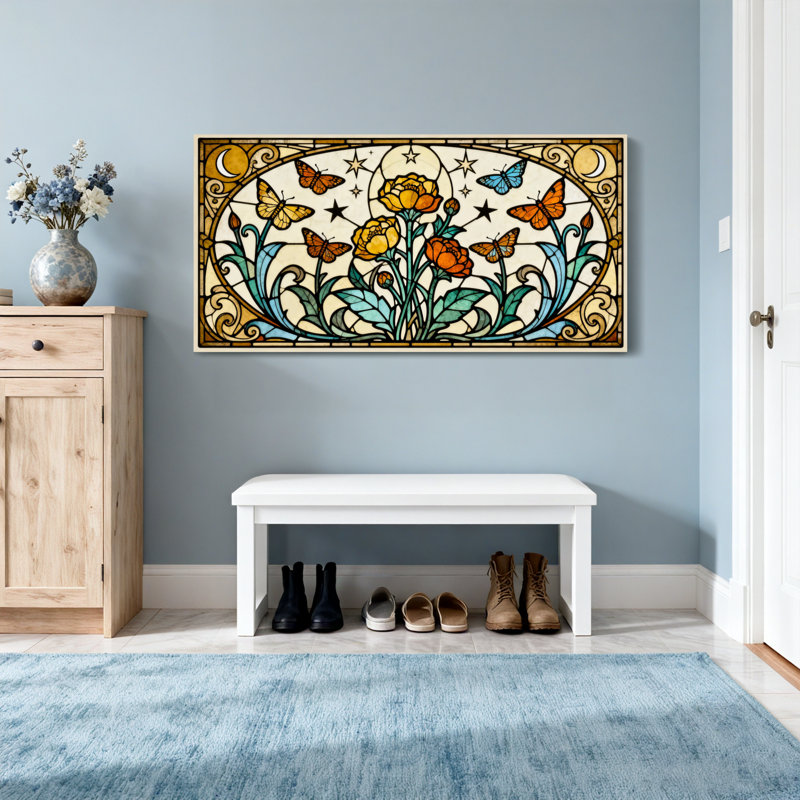 Motif floral en vitrail tendance, H 16 po x l 32 po