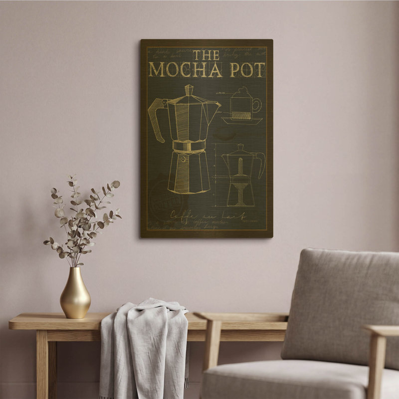  «Coffee Blueprint 2 Indigo» par Marco Fabiano, art mural en métal doré, 16 po x 24 po, 16"x24"