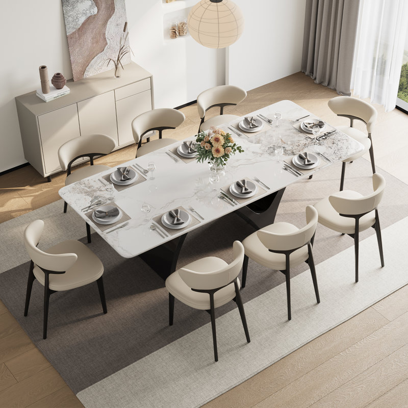 86" Modern Dining Table Set With 8 Dining Chairs, 29.53" H x 86.6" W x 39.37" D, 9 Pieces: Table, 8 Chairs