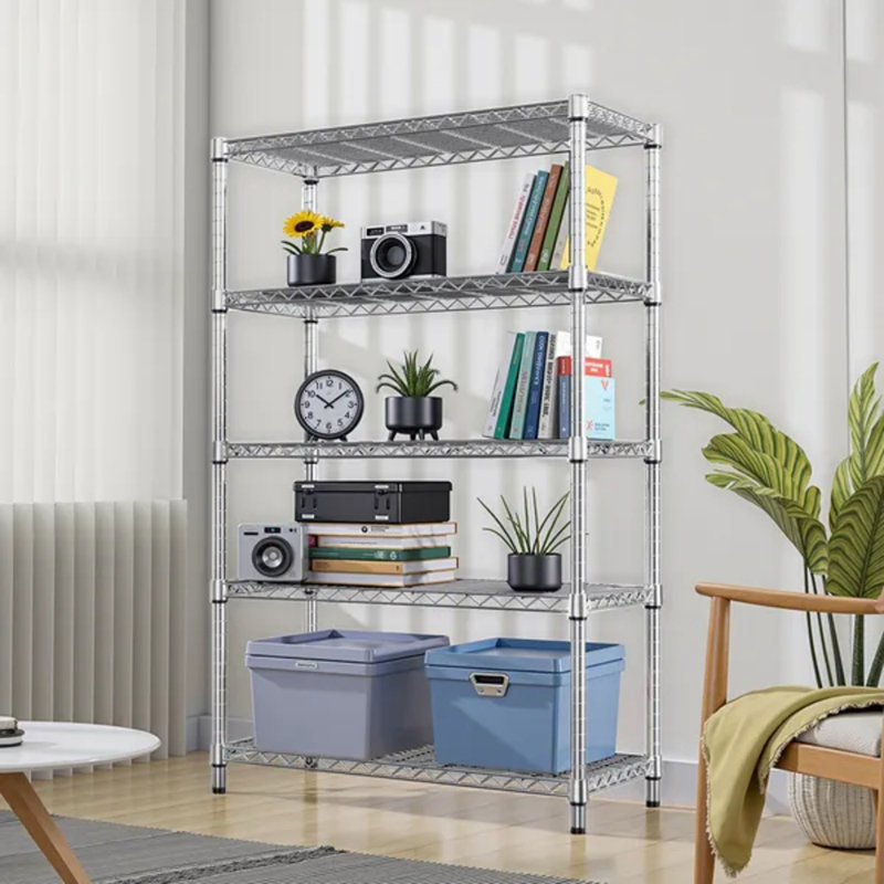 Étagère de rangement à 5 niveaux en acier l 47,2 po x P 17,7 po x H 72,3 po, support en métal réglable robuste, capacité totale de 1750 lb