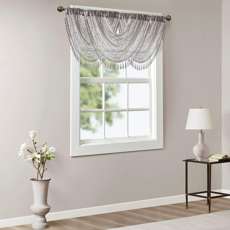 Cantonnière diamant brodée cascade diaphane, Gris