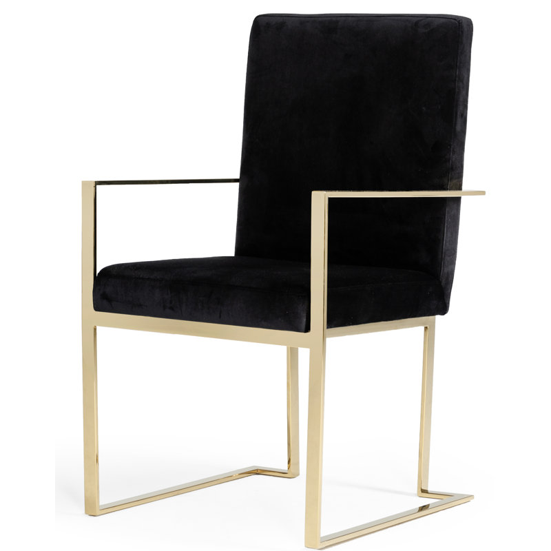 Chaise avec accoudoirs rembourrée Jahtavious, Noir/doré