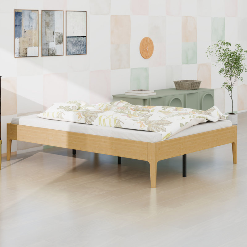 Contemporary  Platform Bed Frame with Sleek Styling, Natural