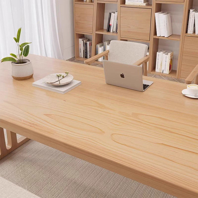 Bureau rectangulaire brun en bois massif, H 29,53 po x l 62,99 po x P 27,56 po