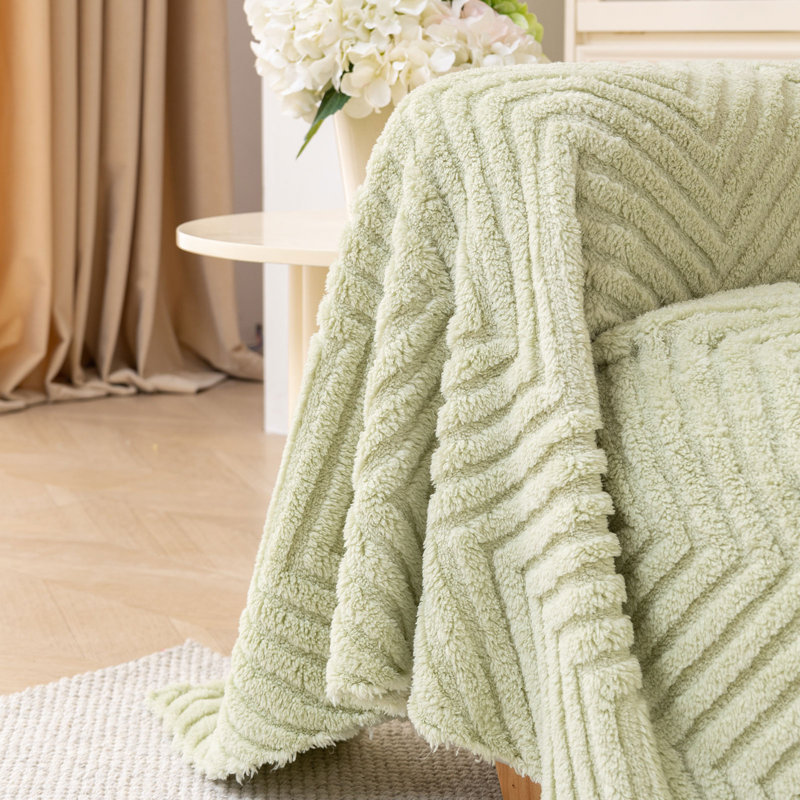 Housse pour canapé en molleton de coton de couleur unie minimaliste, Coton vert, H 71 po x l 150 po x P 0,2 po