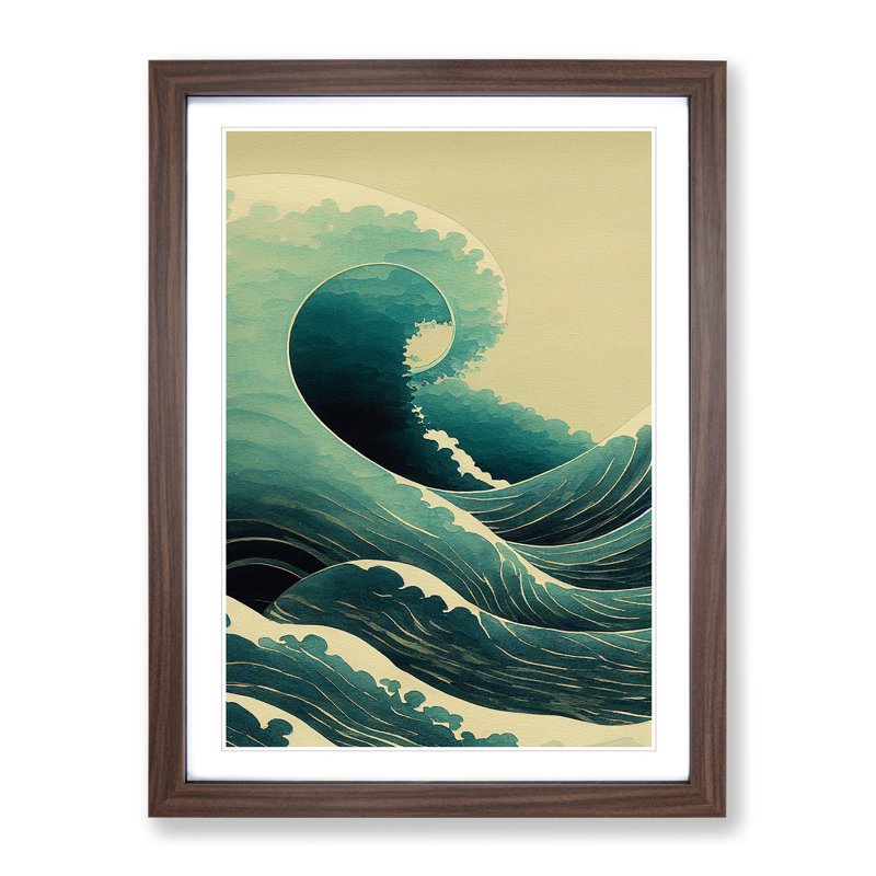 Magnificent Japanese Wave - Framed Print, 64cm H x 46cm W x 2cm D, Walnut